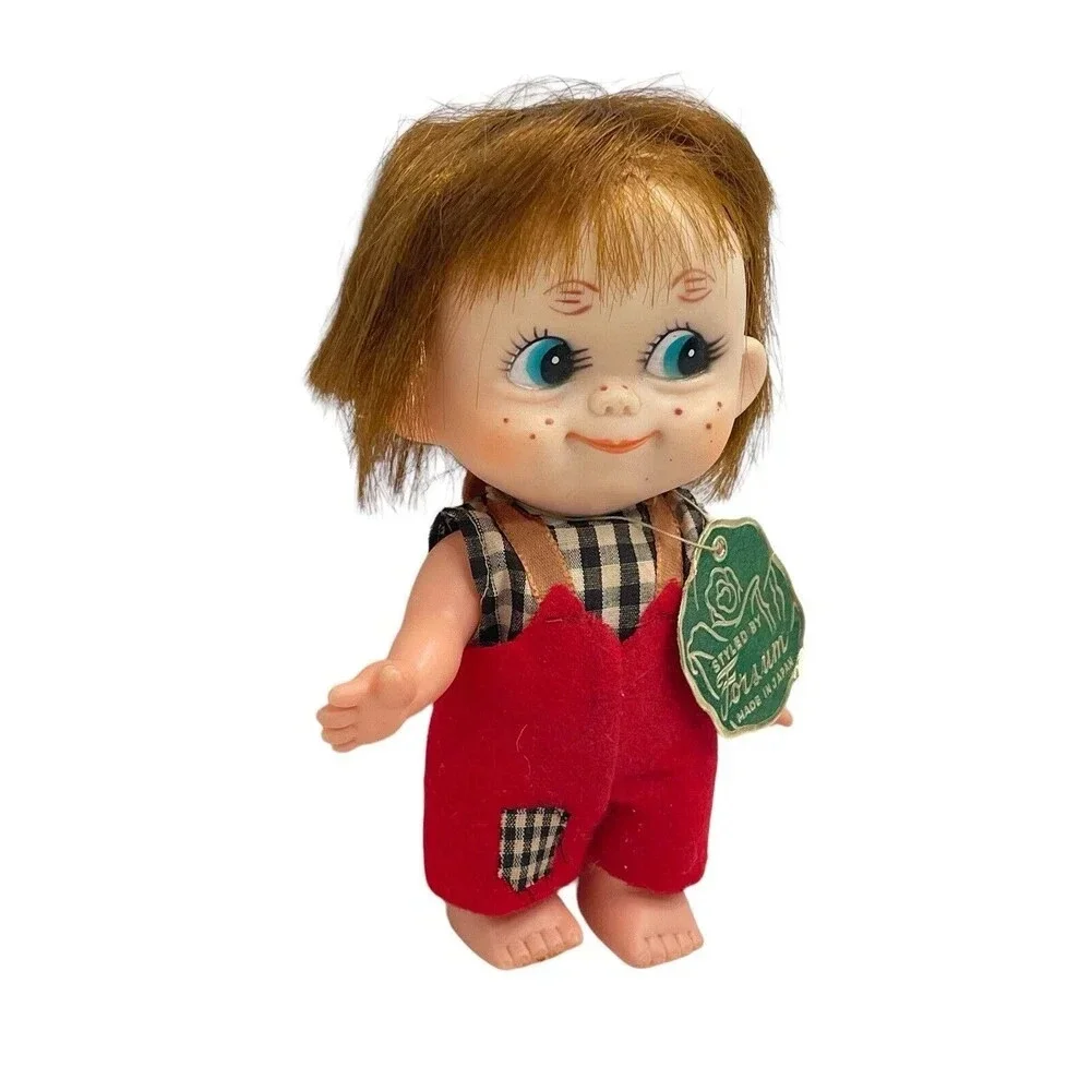 Vintage Forsum 6'' Big Eyes Redhead Freckles Rubber Doll Japan 1960s Boy Red Tag